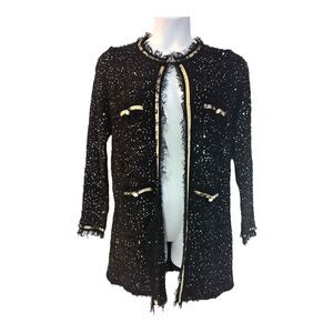 Monroe & Main Sequin Cardigan Black Gold Desk to Dinner Cocktail Party Sweater